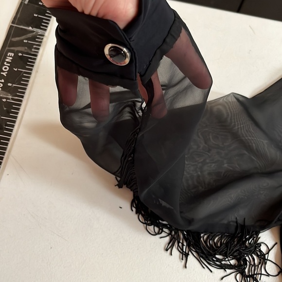 ELLA FASHION black XL vintage Fringe button down shirt with sheer sleeves - Picture 15 of 15